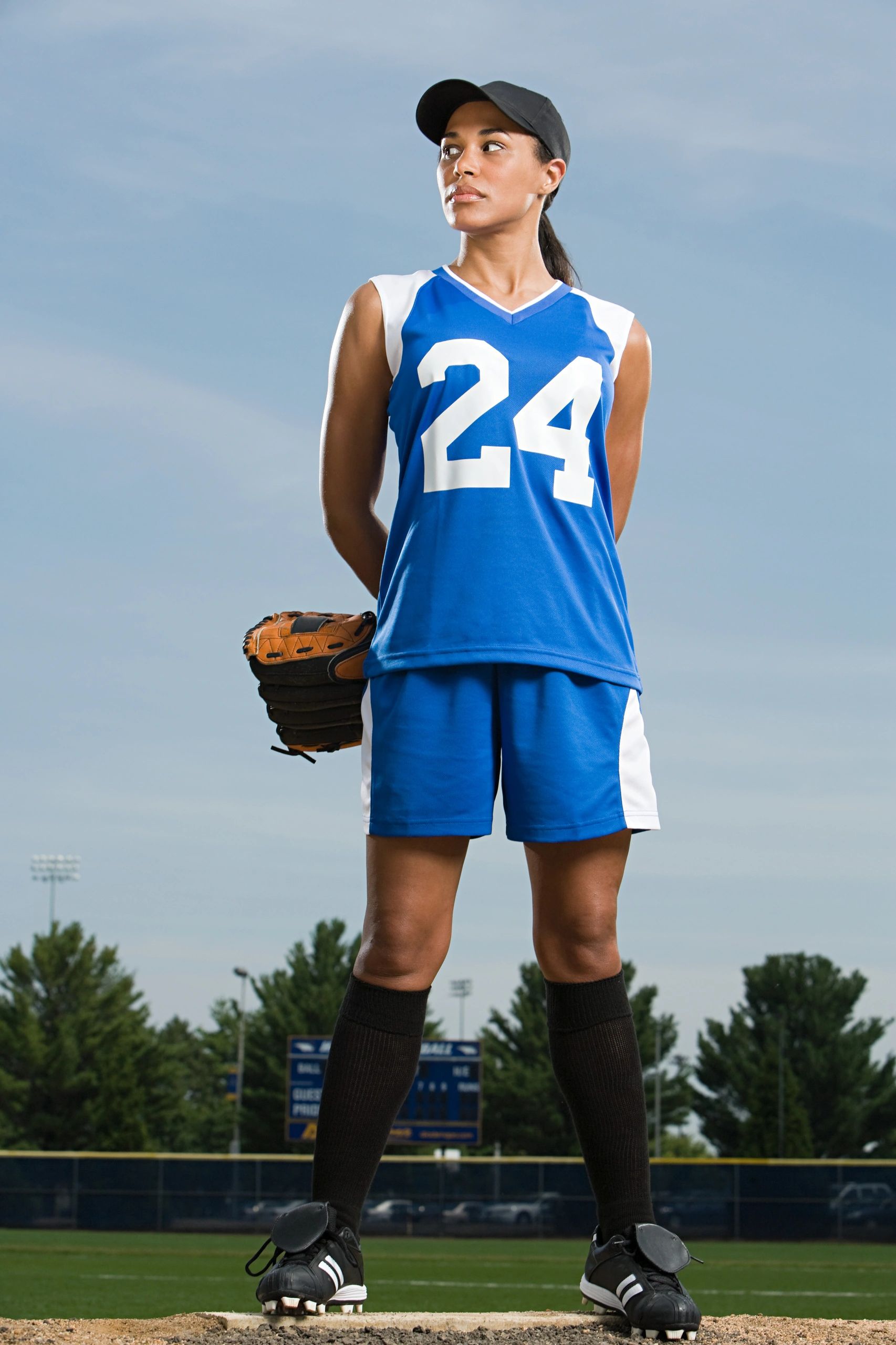Custom sports uniforms on display
